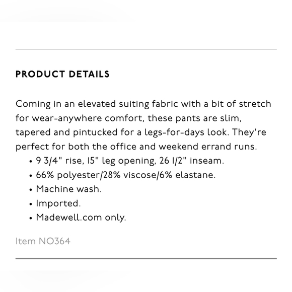 NWT Madewell The Petite Fairbanks Pant, 2P in True Black - Picture 8 of 12